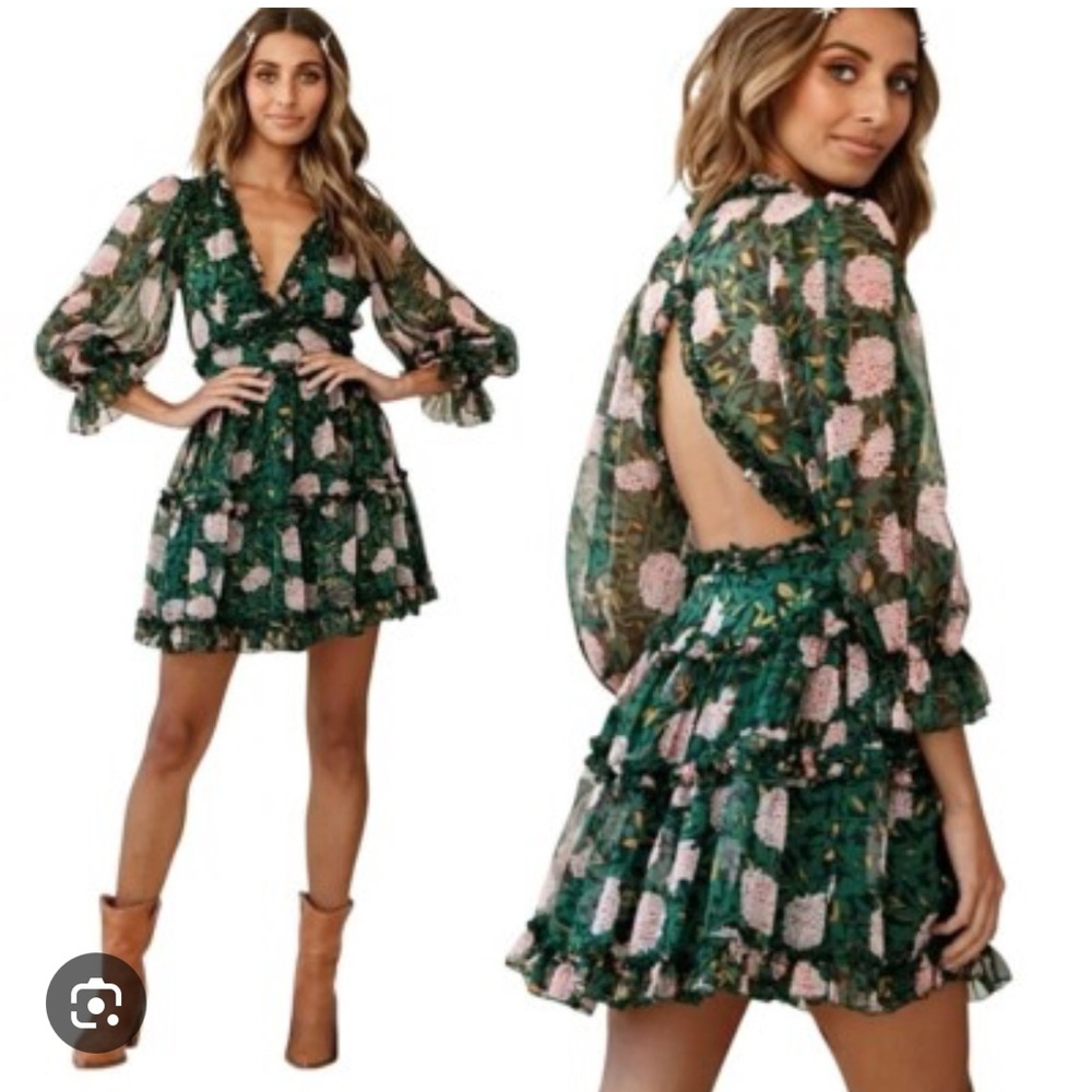 Angel Biba Green and Pink Floral Dress